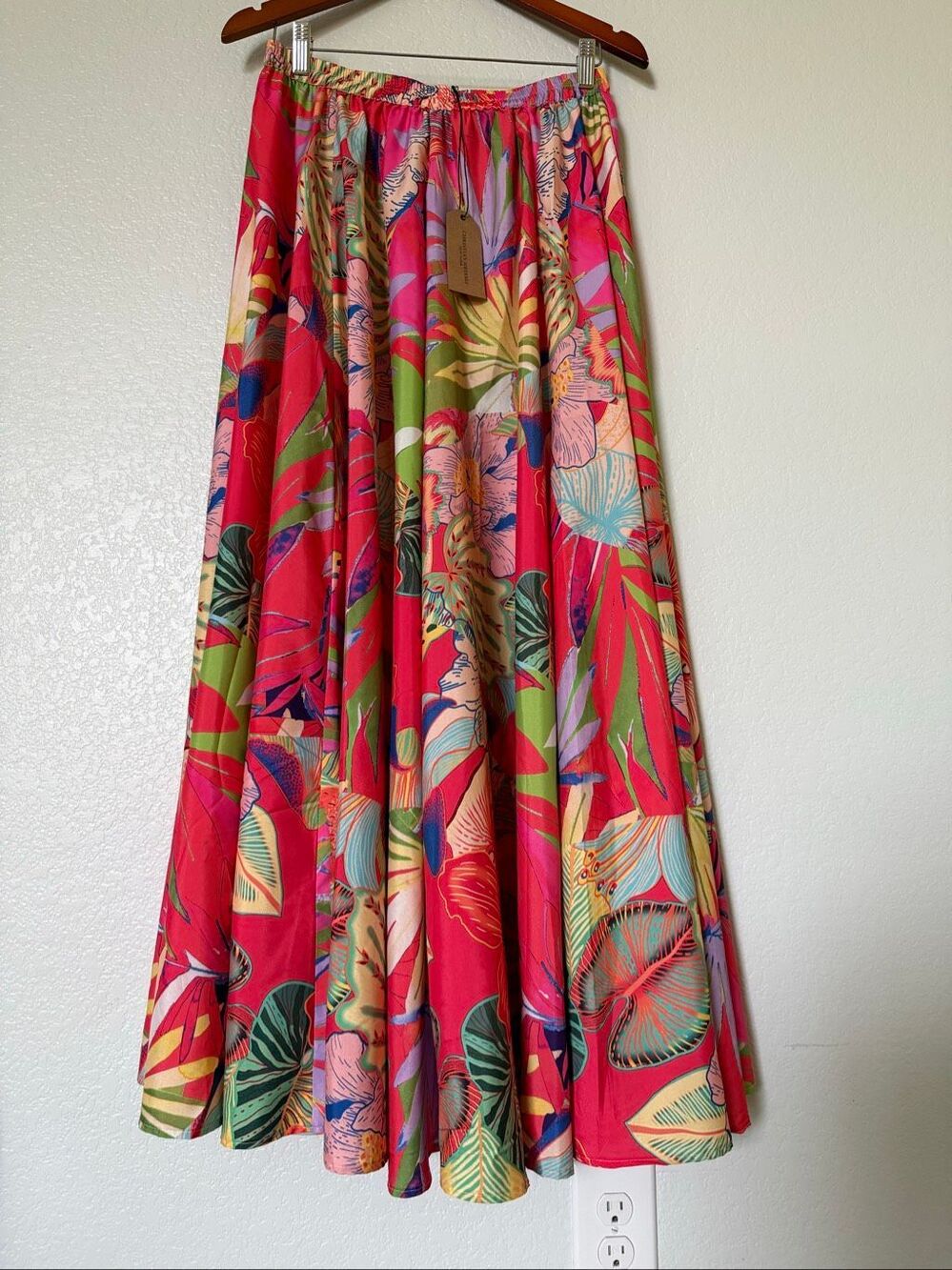 Christian Siriano Tropical Floral Maxi Skirt Small Pink Elastic Waist NWT - Picture 3 of 11
